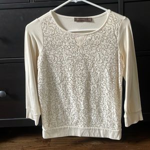 ✨ 2 for $15 ✨The Limited XS - Cream Lace/Sequin 3/4 Sleeve